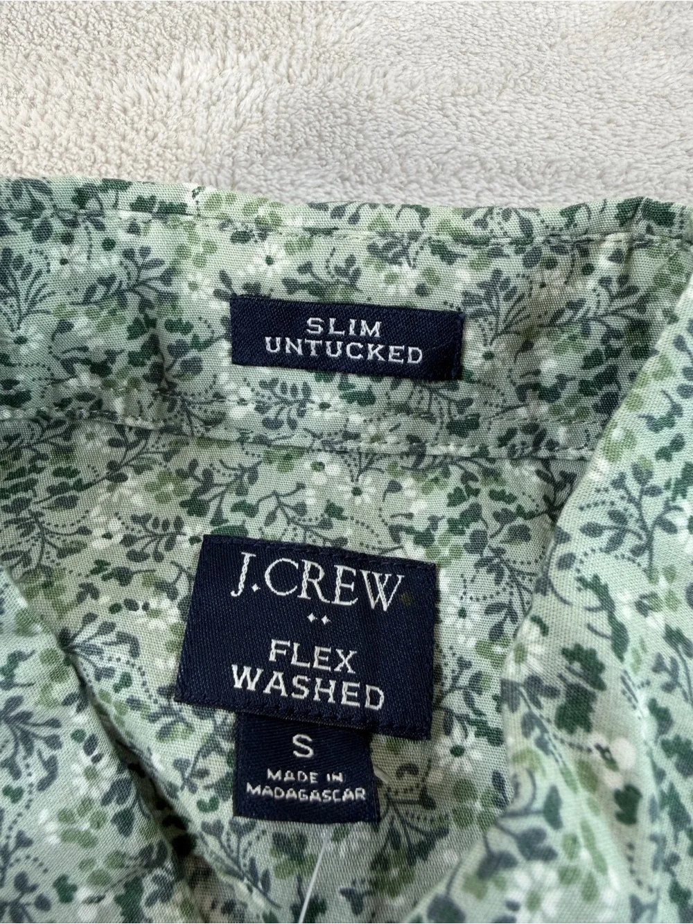 J.Crew Mens Casual Floral Button Down Shirt S Green Slim Untucked Flex Washed